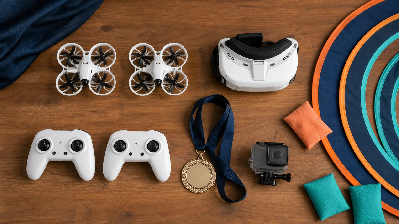 A customizable selection of indoor drones, controllers, goggles, and race equipment